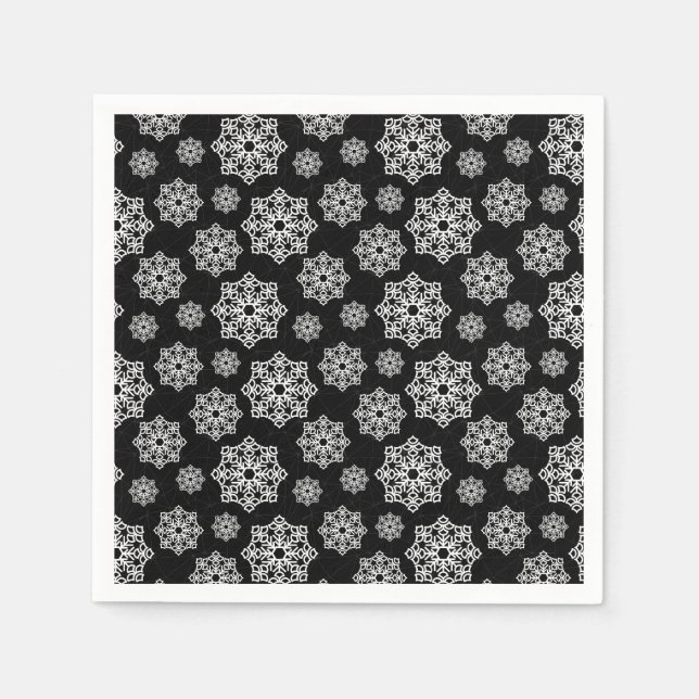 White  Snowflake on black with fish scales pattern Napkin (Front)