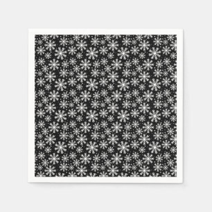 White Snowflake on black with paw print pattern Napkin