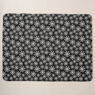 White Snowflake on black with paw print pattern Sherpa Blanket