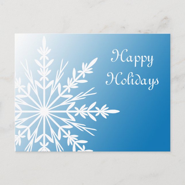 White Snowflake on Blue Business Happy Holidays Holiday Postcard (Front)