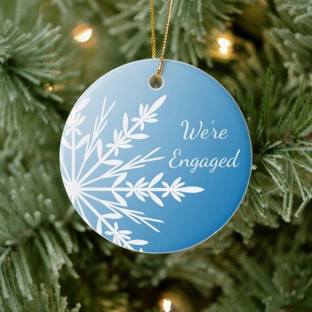 White Snowflake on Blue Engagement Ceramic Tree Decoration (Tree)