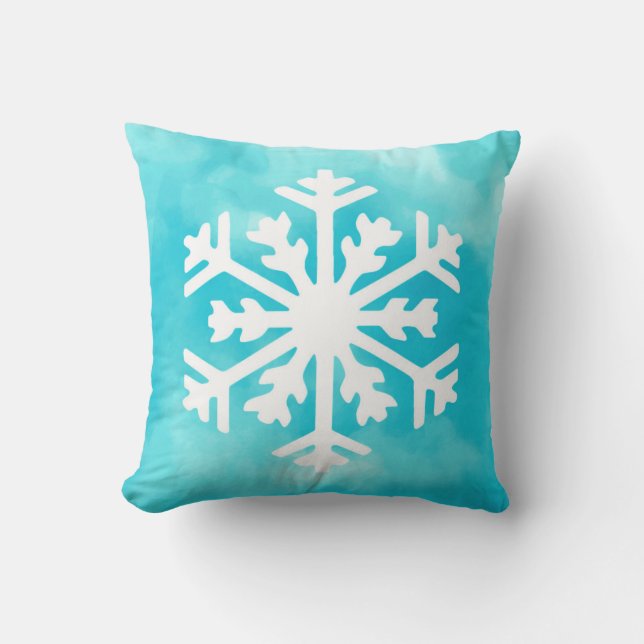 White snowflake on Blue Watercolor Background Cushion (Front)