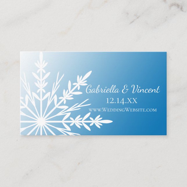 White Snowflake on Blue Wedding Website Enclosure Card (Front)