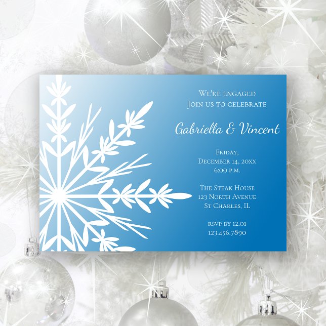 White Snowflake on Blue Winter Engagement Party Invitation (Creator Uploaded)