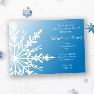 White Snowflake on Blue Winter Rehearsal Dinner Invitation