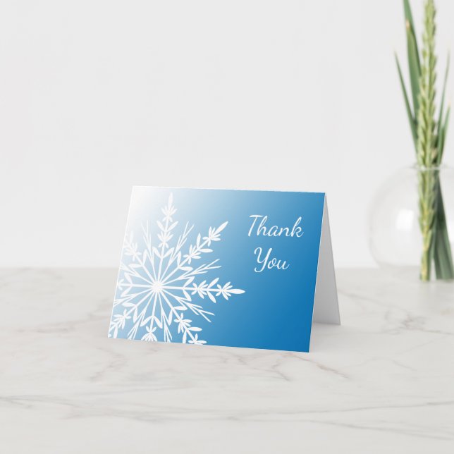 White Snowflake on Blue Winter Thank You Card (Front)