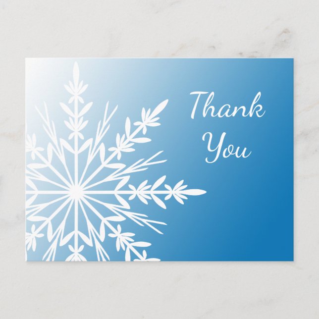 White Snowflake on Blue Winter Thank You Postcard (Front)