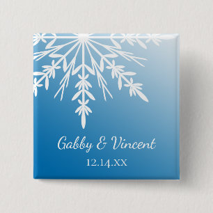 White Snowflake on Blue Winter Wedding 15 Cm Square Badge