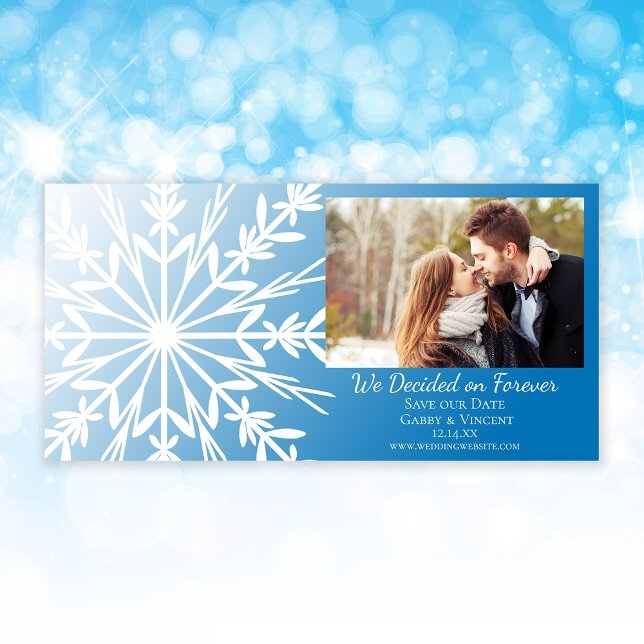 White Snowflake on Blue Winter Wedding Save The Date (Creator Uploaded)