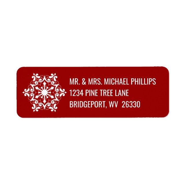 White Snowflake On Crimson Red Return Address Label (Front)