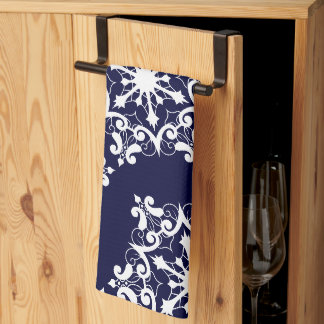 White Snowflake On Dark Blue Tea Towel