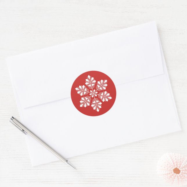 White Snowflake on Holiday Red Christmas Sticker (Envelope)