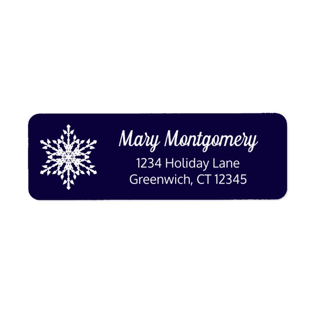 White Snowflake on Navy Blue Return Address Label (Front)