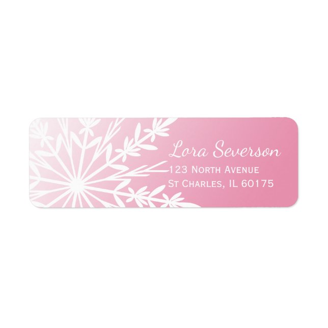 White Snowflake on Pink Return Address Label (Front)