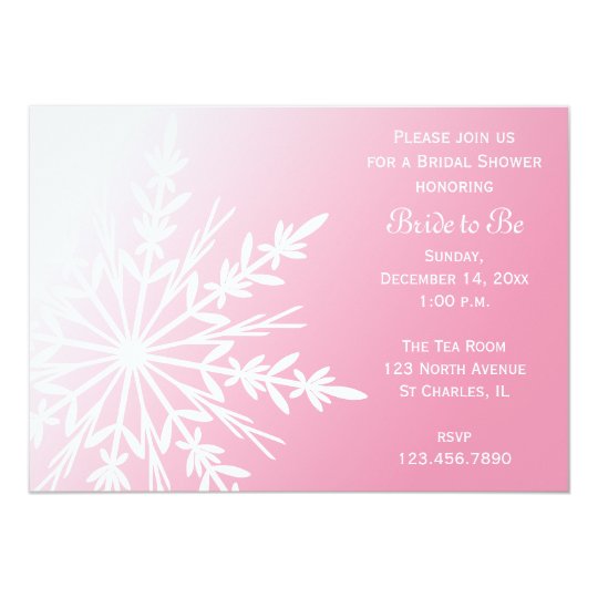 White Snowflake on Pink Winter Bridal Shower Card