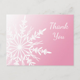 White Snowflake on Pink Winter Thank You Postcard