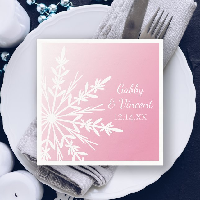 White Snowflake on Pink Winter Wedding Napkin (Creator Uploaded)