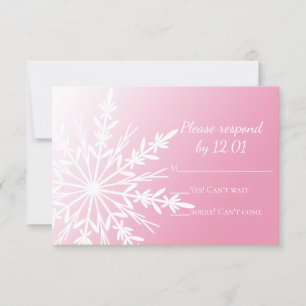 White Snowflake on Pink Winter Wedding RSVP Card