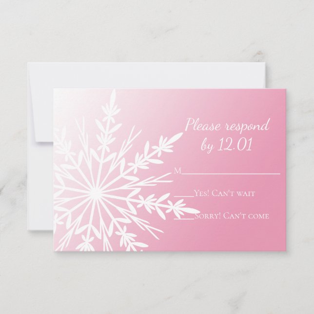 White Snowflake on Pink Winter Wedding RSVP Card (Front)