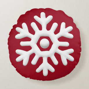 White snowflake on red background round cushion