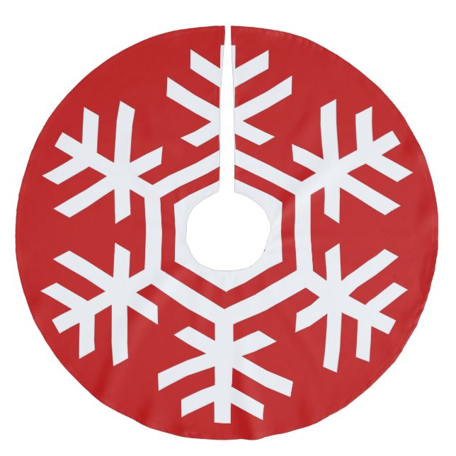 White Snowflake on Red Christmas Brushed Polyester Tree Skirt (Front)