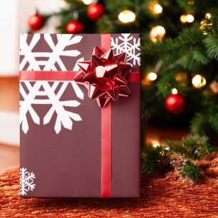 White Snowflake on Red Holiday Gift Wrapping Paper