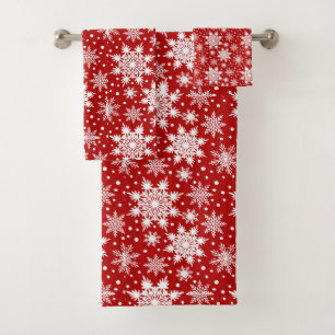 White Snowflake On Red traditional pattern Bath Towel Set