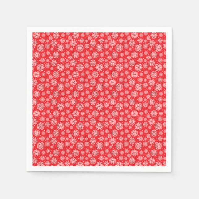 White snowflake on red with fish scales pattern napkin (Front)