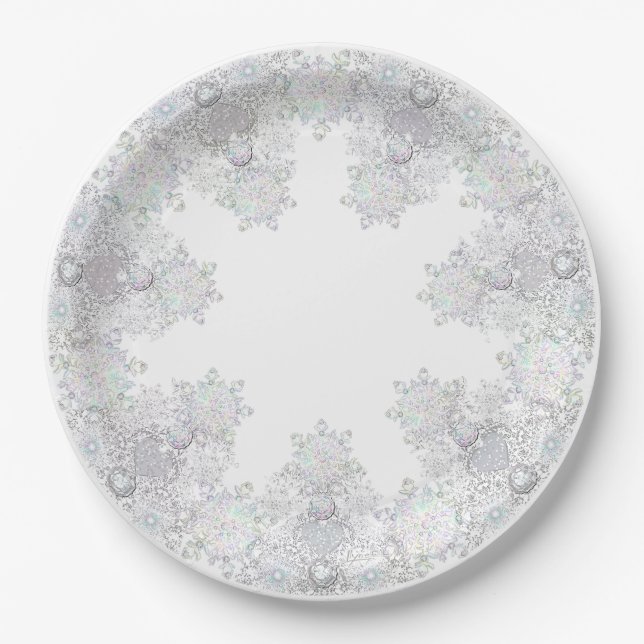 White snowflake paper plate (Front)
