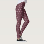 White Snowflake Pattern Christmas Burgundy Leggings<br><div class="desc">Stylish and modern Christmas theme design legging with a white snowflake pattern on a burgundy background. Exclusively designed for you by Happy Dolphin studio. If you need any help or matching products,  please contact us at happydolphinstudio@outlook.com.</div>