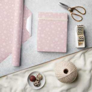 White Snowflake Pattern Christmas Holiday Pink Wrapping Paper