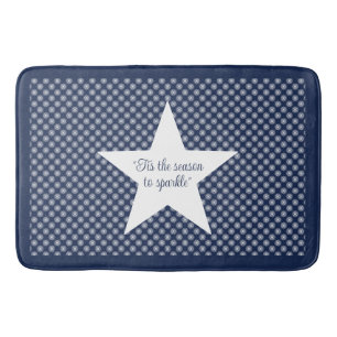 White Snowflake Pattern on a Midnight Blue Sky Bath Mat