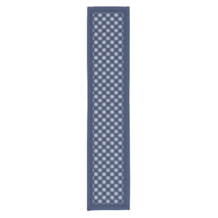 White Snowflake Pattern on a Midnight Blue Sky Short Table Runner