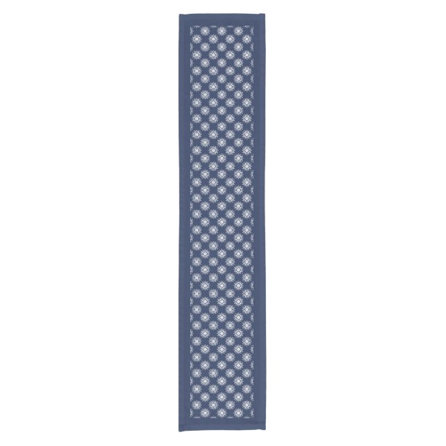 White Snowflake Pattern on a Midnight Blue Sky Short Table Runner (Front)