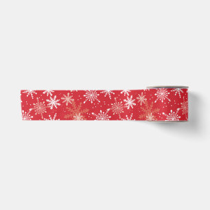 White Snowflake Pattern on Red Satin Ribbon