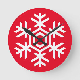 White Snowflake Round Clock