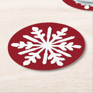 White snowflake round paper coaster