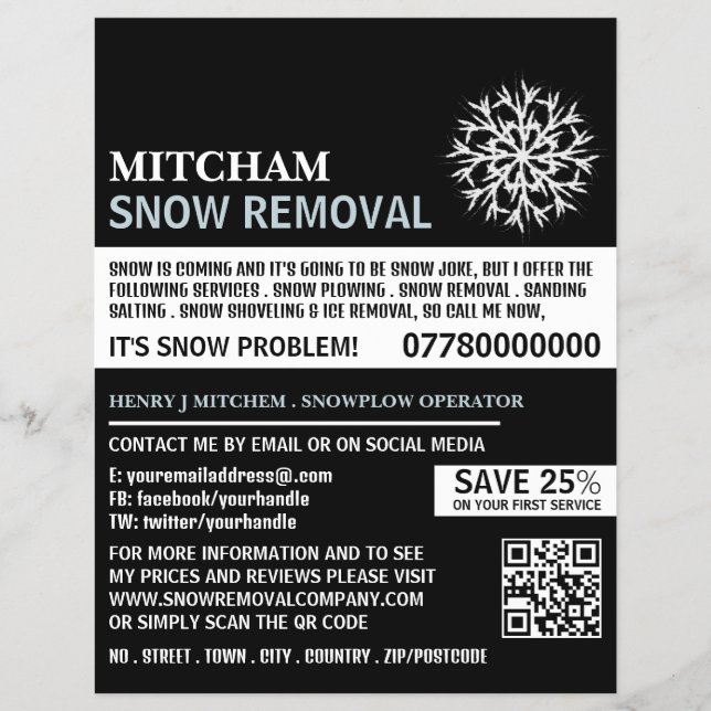 White Snowflake, Snow Removal Company Advertising Flyer (Front)