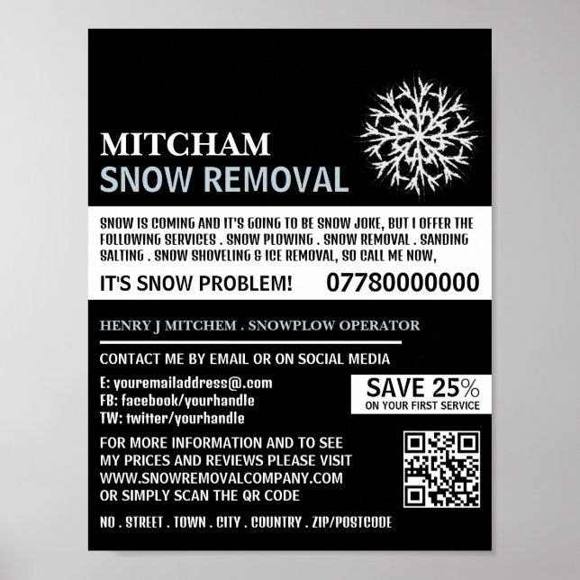White Snowflake, Snow Removal Company Advertising Poster (Front)