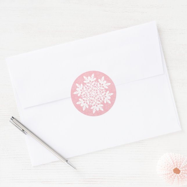  White Snowflake (Sugar Blush)  Classic Round Sticker (Envelope)