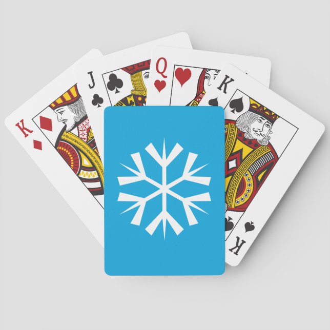 White Snowflake Symbol on Blue Background Playing Cards (Back)