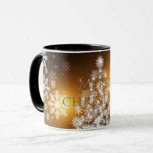 White Snowflake Tree Gold Christmas Holiday Mug