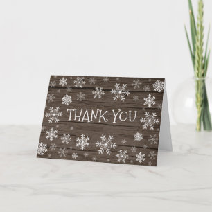 White Snowflake Winter Rustic Wood Thank You Card