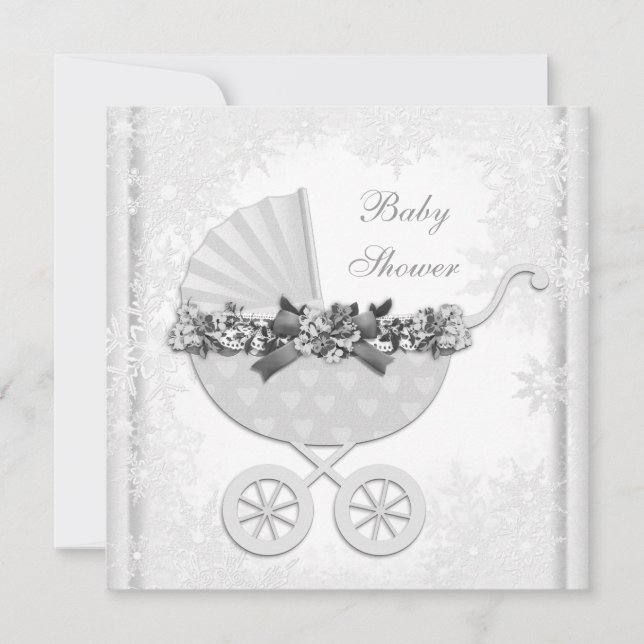 White Snowflake Winter Wonderland Baby Shower Invitation (Front)