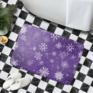 White Snowflakes Amethyst Purple Bath Mat