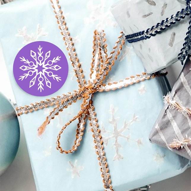 White Snowflakes Amethyst  Purple Classic Round Sticker (Creator Uploaded)