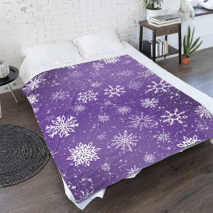 White Snowflakes Amethyst Purple Fleece Blanket
