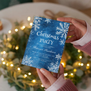  White Snowflakes and Blue Christmas Party Invitation