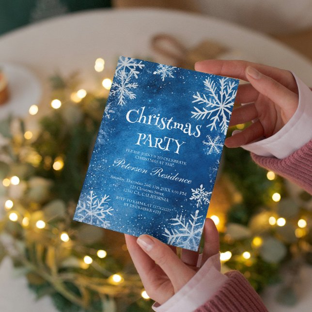  White Snowflakes and Blue Christmas Party Invitation (Creator Uploaded)