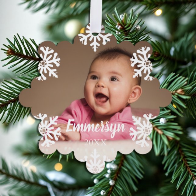 White Snowflakes Baby Photo Tree Decoration Card (Creator Uploaded)